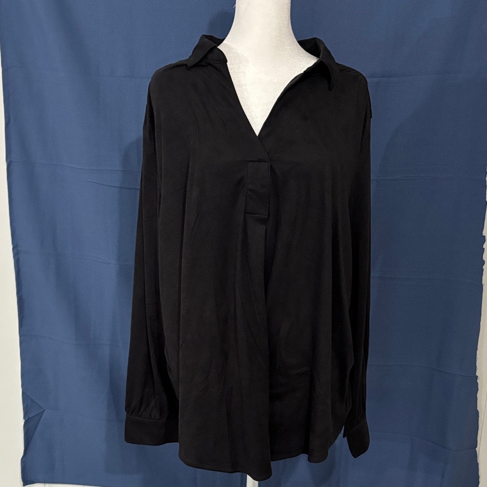 Well Worn Black Button-Front Collared Blouse NWT - image 1
